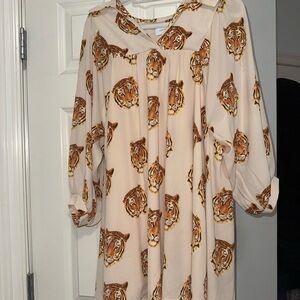 Adrienne Cream Tunic with Brown and Gold Tiger Motif